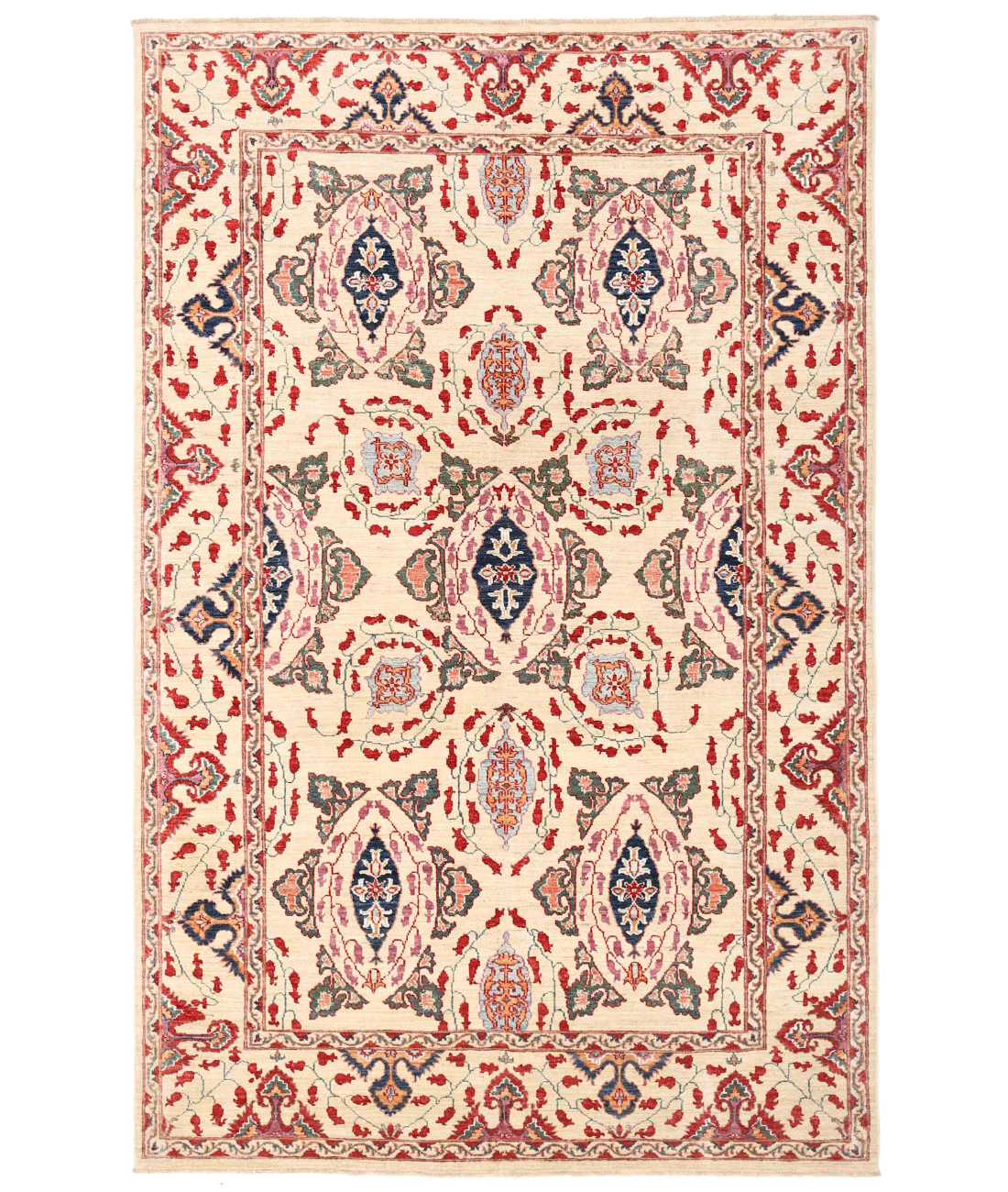 Hand Knotted Ziegler Wool Rug  - 5&#39; 8&quot; X 8&#39; 11&quot; 5&#39; 8&quot; X 8&#39; 11&quot; (173 X 272) / Ivory / Blue