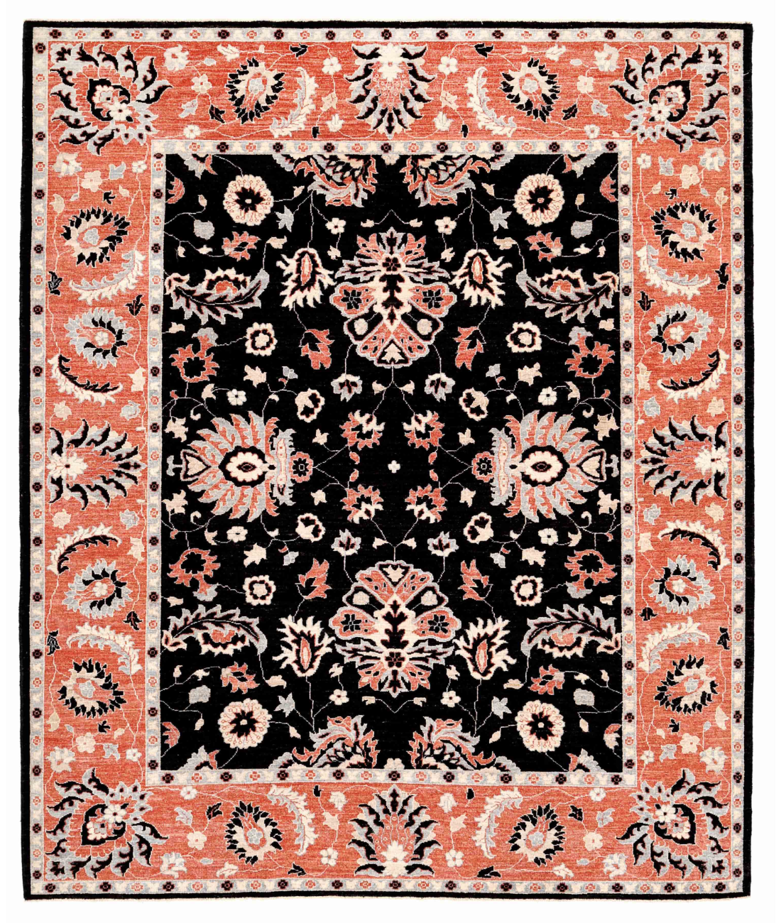 Hand Knotted Ziegler Wool Rug  - 8&#39; 5&quot; X 9&#39; 11&quot; 8&#39; 5&quot; X 9&#39; 11&quot; (257 X 302) / Black / Peach