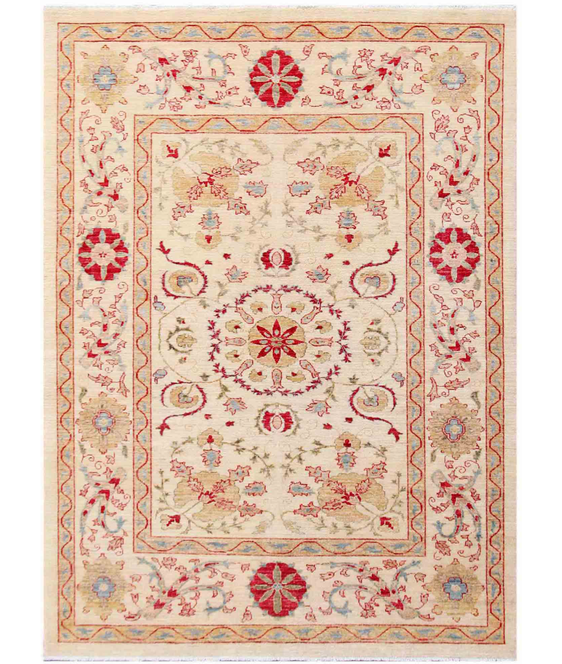 Hand Knotted Ziegler Wool Rug  - 5&#39; 7&quot; X 7&#39; 7&quot; 5&#39; 7&quot; X 7&#39; 7&quot; (170 X 231) / Ivory / Red