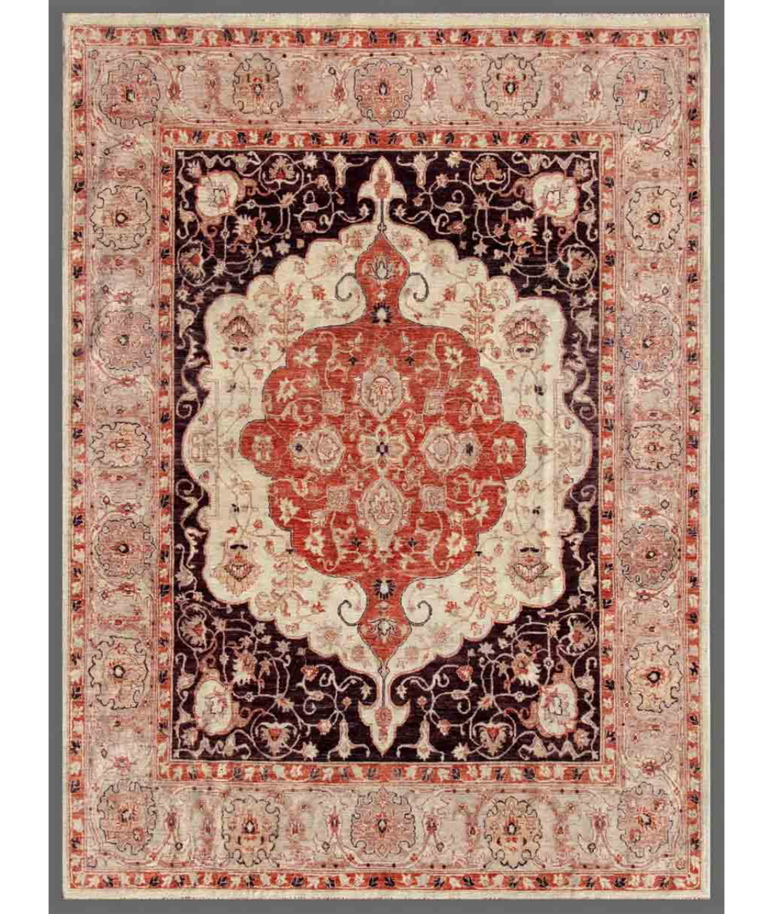 Hand Knotted Ziegler Wool Rug  - 7&#39; 1&quot; X 10&#39; 5&quot; 7&#39; 1&quot; X 10&#39; 5&quot; (216 X 318) / Brown / Peach