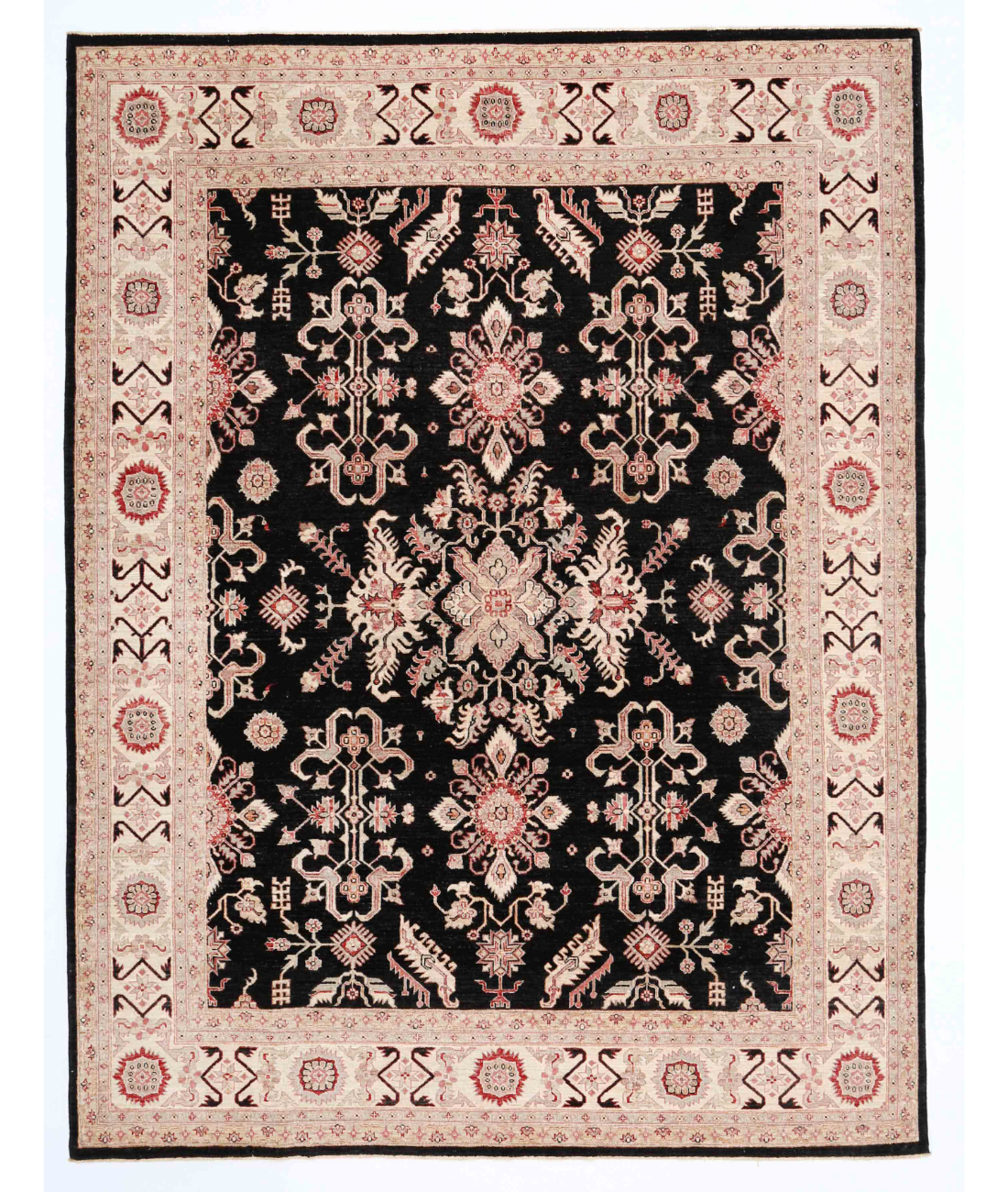 Hand Knotted Ziegler Wool Rug  - 7&#39; 1&quot; X 10&#39; 2&quot; 7&#39; 1&quot; X 10&#39; 2&quot; (216 X 310) / Black / Ivory