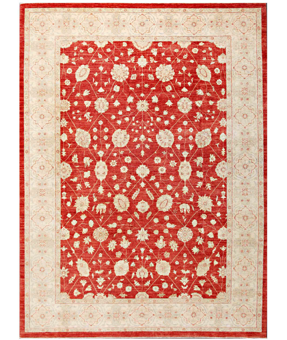 Hand Knotted Ziegler Wool Rug  - 10&#39; 2&quot; X 13&#39; 10&quot; 10&#39; 2&quot; X 13&#39; 10&quot; (310 X 422) / Red / Ivory