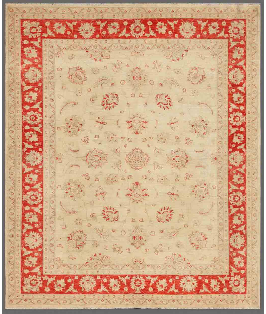 Hand Knotted Ziegler Wool Rug  - 8&#39; 1&quot; X 9&#39; 2&quot; 8&#39; 1&quot; X 9&#39; 2&quot; (246 X 279) / Ivory / Red