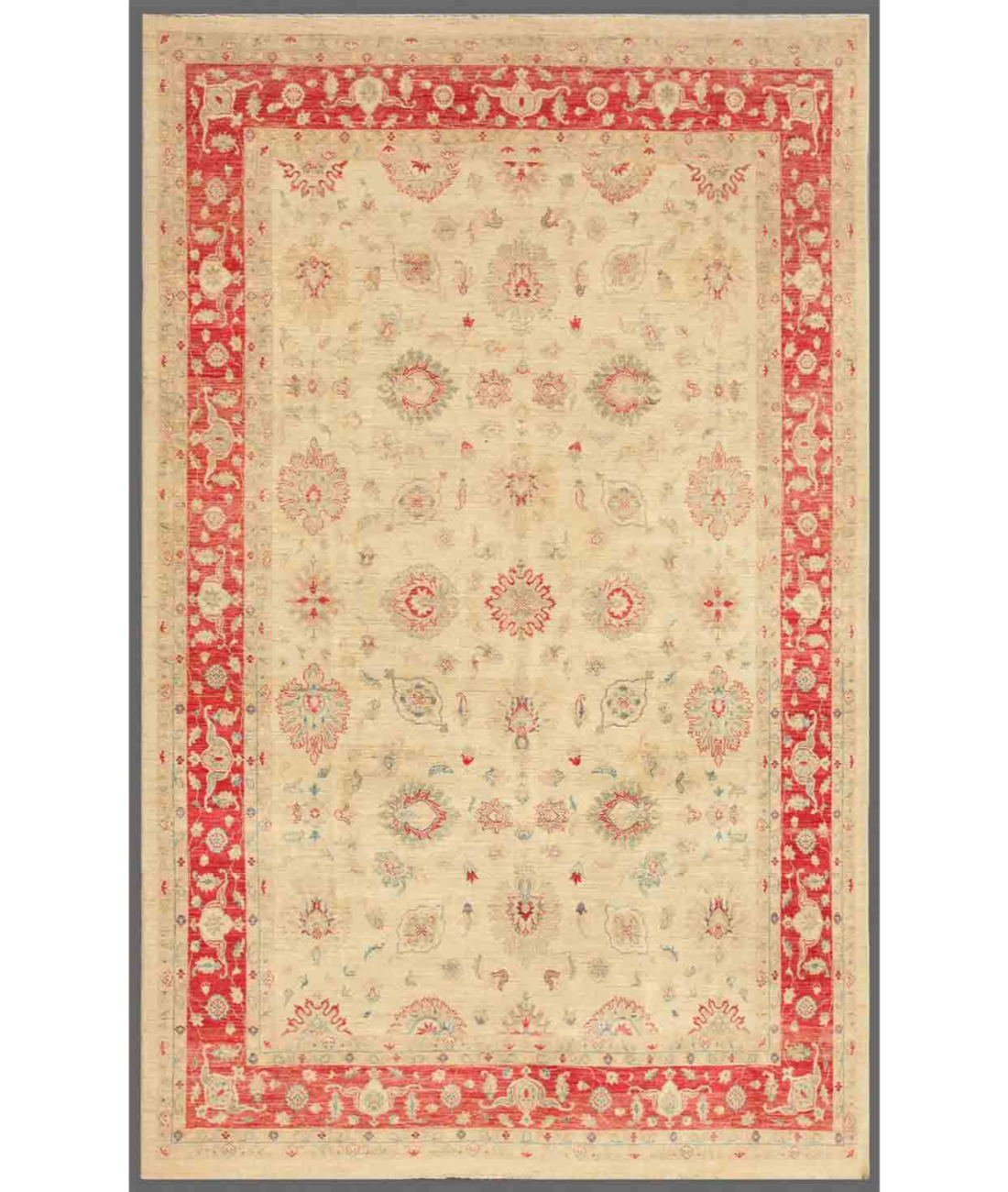 Hand Knotted Ziegler Wool Rug  - 8&#39; 1&quot; X 12&#39; 3&quot; 8&#39; 1&quot; X 12&#39; 3&quot; (246 X 373) / Ivory / Red