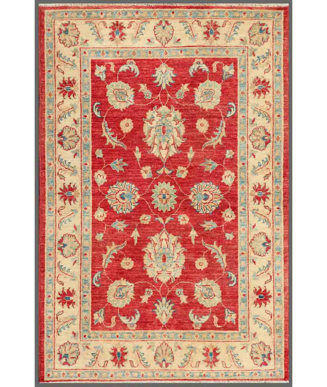 Hand Knotted Ziegler Wool Rug  - 3' 3" X 4' 11" 3' 3" X 4' 11" (99 X 150) / Red / Ivory