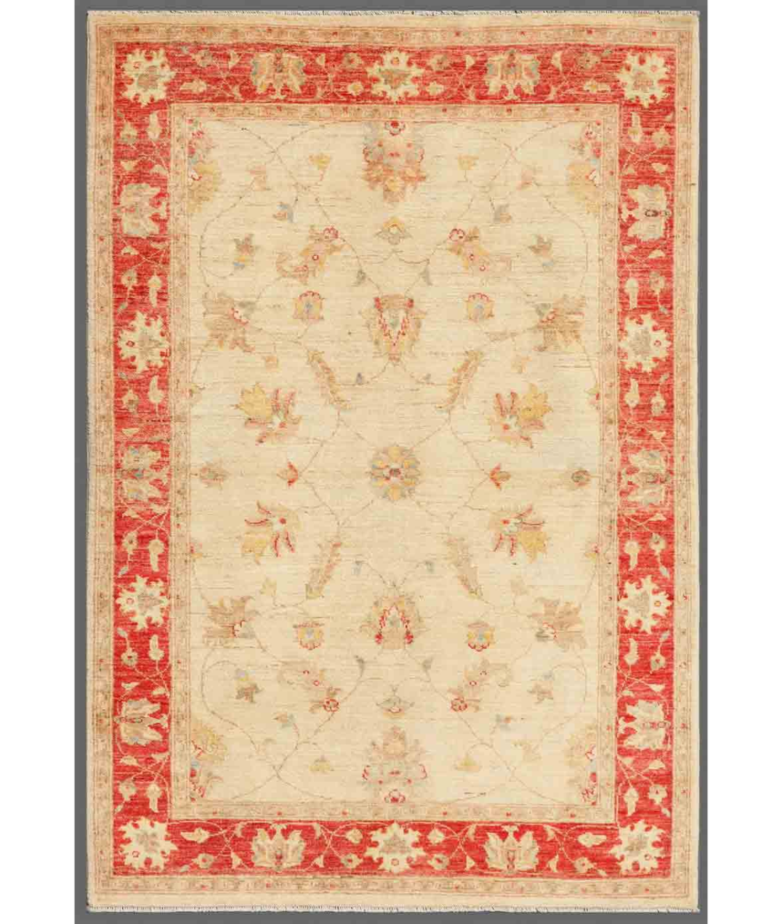 Hand Knotted Ziegler Wool Rug  - 4' 1" X 5' 11" 4' 1" X 5' 11" (124 X 180) / Ivory / Red