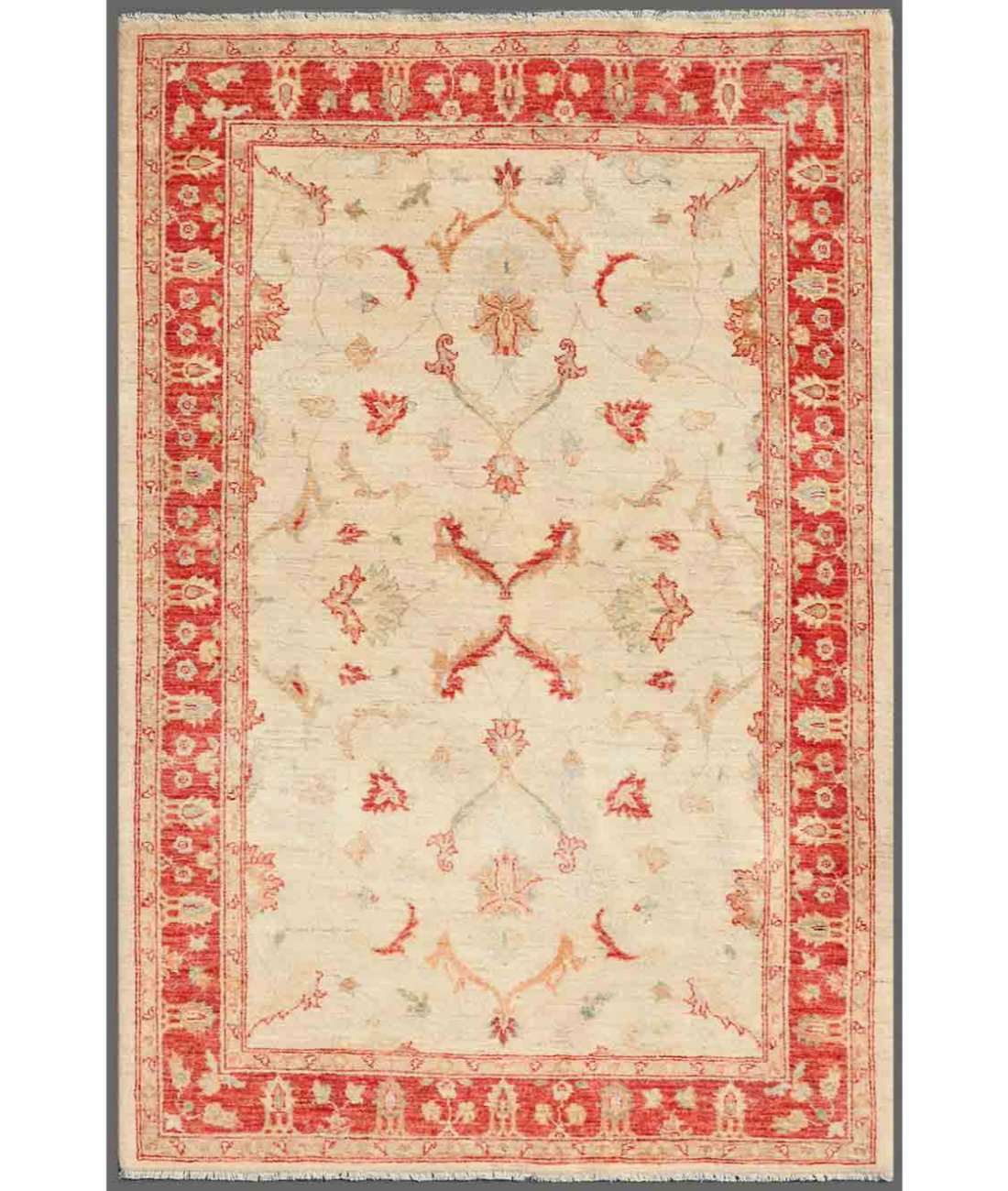 Hand Knotted Ziegler Wool Rug  - 4&#39; 1&quot; X 6&#39; 1&quot; 4&#39; 1&quot; X 6&#39; 1&quot; (124 X 185) / Ivory / Red