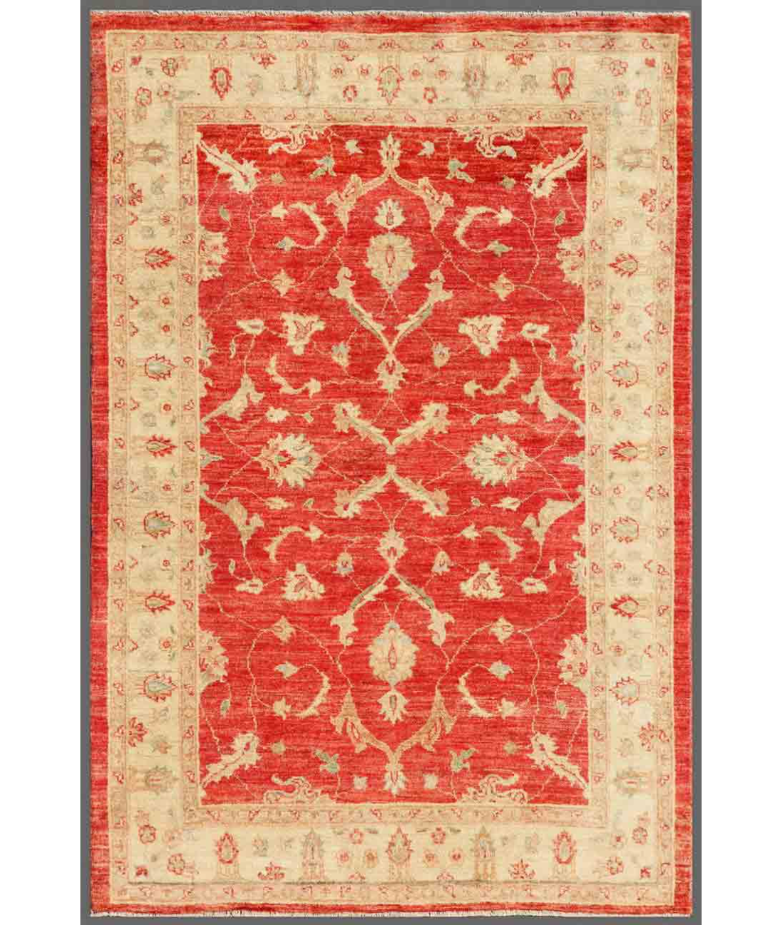 Hand Knotted Ziegler Wool Rug  - 4&#39; 0&quot; X 6&#39; 0&quot; 4&#39; 0&quot; X 6&#39; 0&quot; (122 X 183) / Red / Ivory