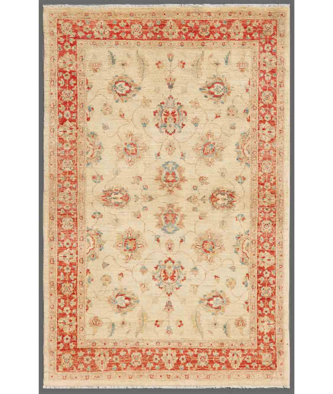 Hand Knotted Ziegler Wool Rug  - 4&#39; 0&quot; X 6&#39; 3&quot; 4&#39; 0&quot; X 6&#39; 3&quot; (122 X 191) / Ivory / Red