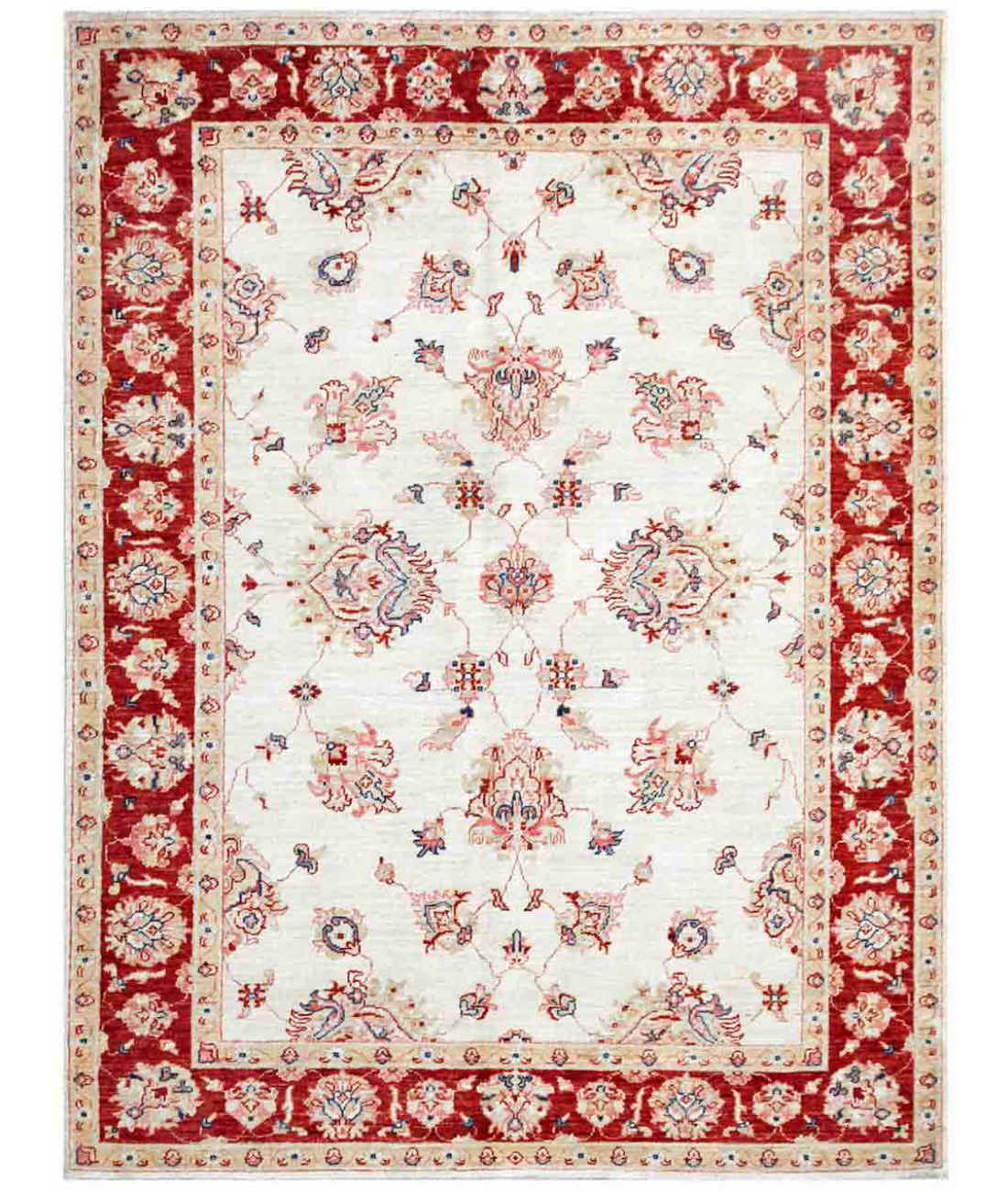 Hand Knotted Ziegler Wool Rug  - 5&#39; 0&quot; X 6&#39; 5&quot; 5&#39; 0&quot; X 6&#39; 5&quot; (152 X 196) / Ivory / Red