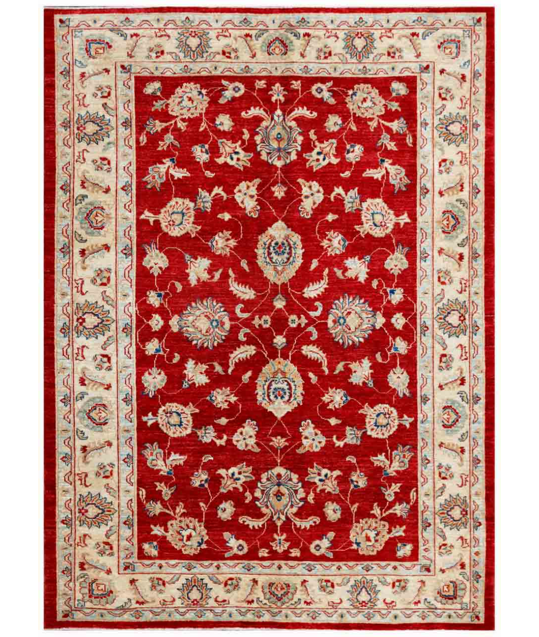 Hand Knotted Ziegler Wool Rug  - 5&#39; 4&quot; X 7&#39; 4&quot; 5&#39; 4&quot; X 7&#39; 4&quot; (163 X 224) / Red / Ivory