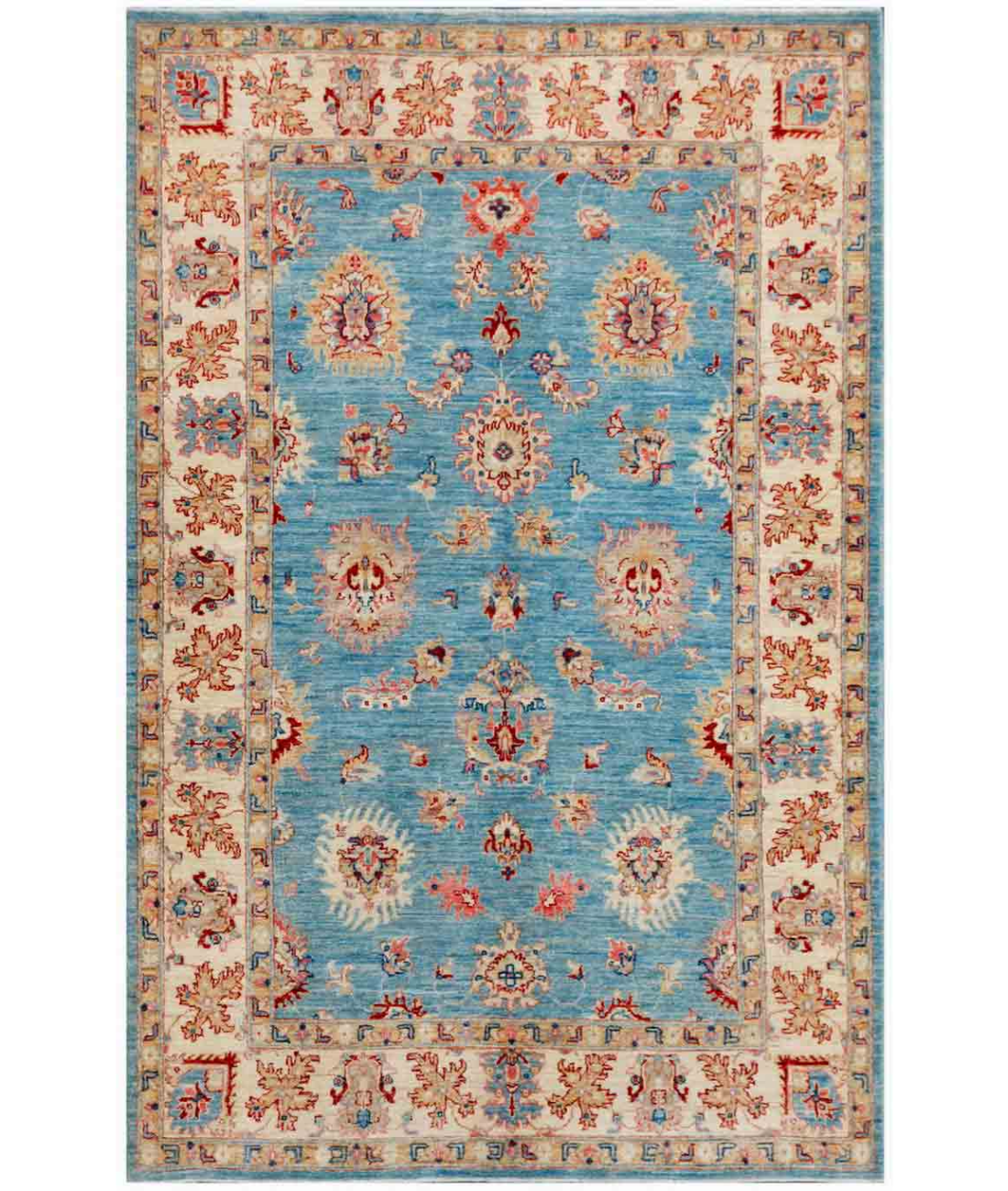 Hand Knotted Ziegler Wool Rug  - 4&#39; 11&quot; X 7&#39; 5&quot; 4&#39; 11&quot; X 7&#39; 5&quot; (150 X 226) / Blue / Ivory