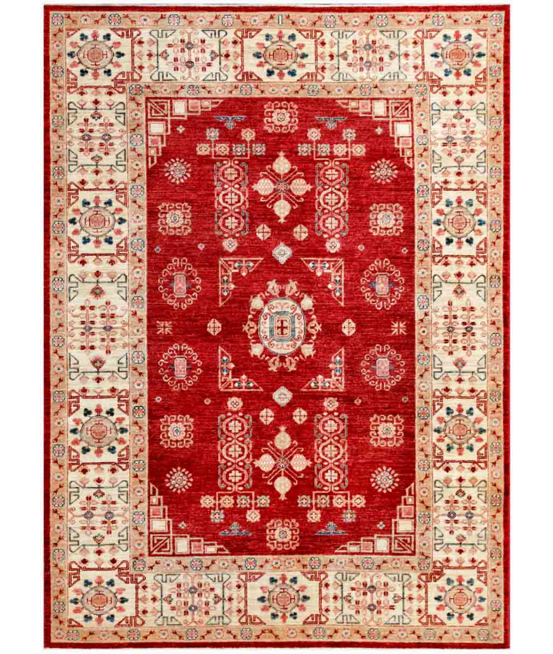 Hand Knotted Ziegler Wool Rug  - 5&#39; 7&quot; X 7&#39; 8&quot; 5&#39; 7&quot; X 7&#39; 8&quot; (170 X 234) / Red / Ivory