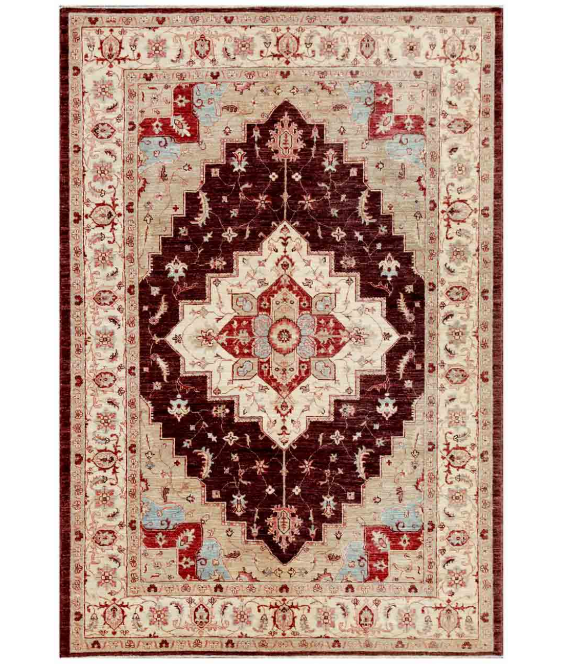 Hand Knotted Ziegler Wool Rug  - 5&#39; 8&quot; X 8&#39; 1&quot; 5&#39; 8&quot; X 8&#39; 1&quot; (173 X 246) / Burgundy / Ivory