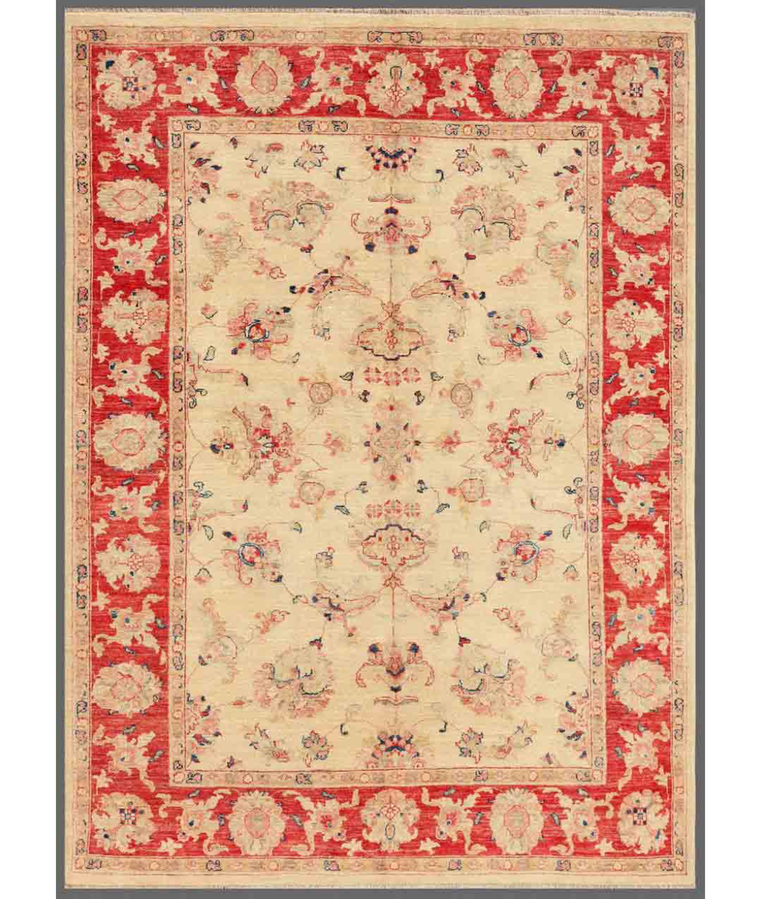 Hand Knotted Ziegler Wool Rug  - 5&#39; 6&quot; X 7&#39; 3&quot; 5&#39; 6&quot; X 7&#39; 3&quot; (168 X 221) / Ivory / Red