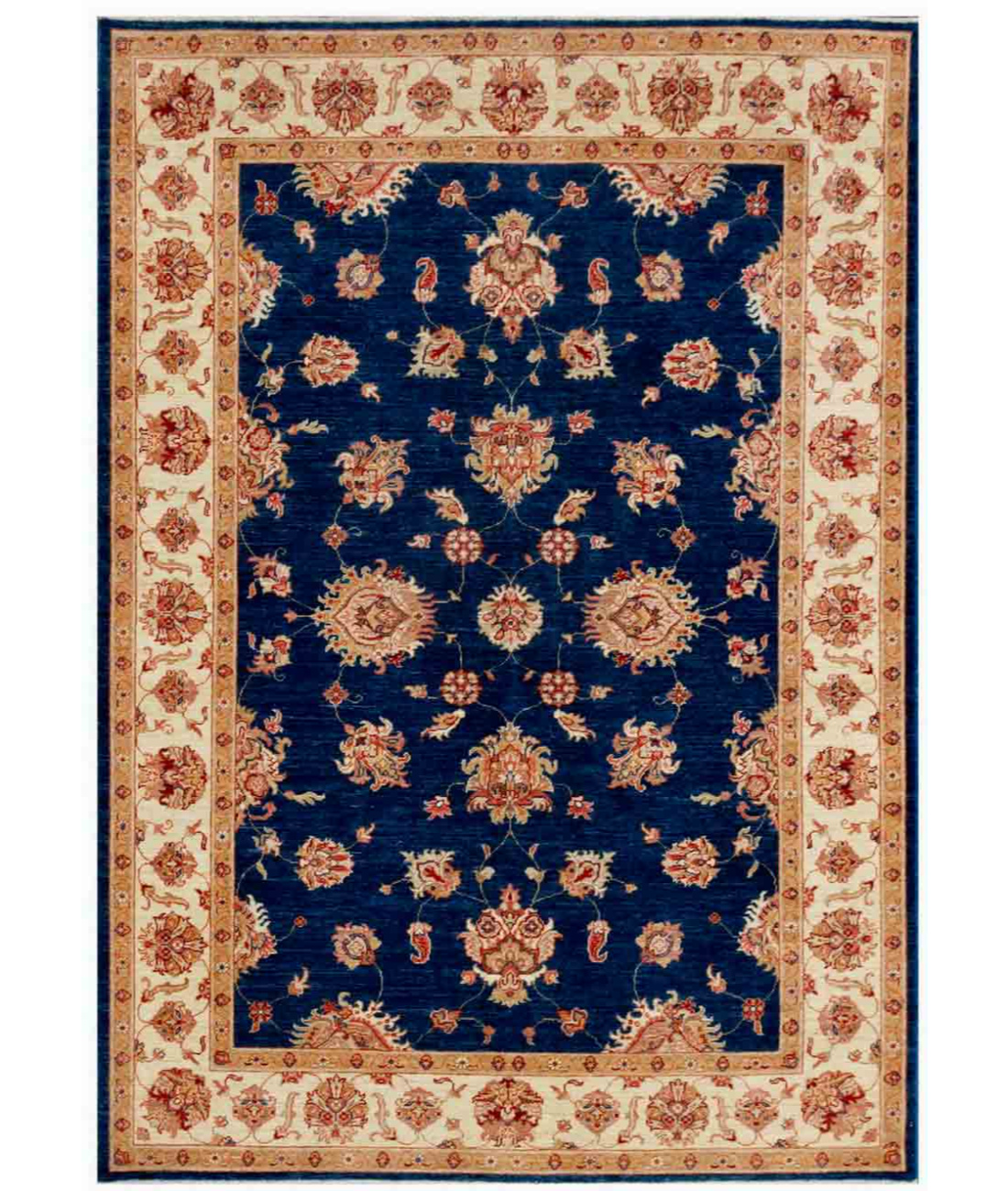 Hand Knotted Ziegler Wool Rug  - 5&#39; 7&quot; X 7&#39; 10&quot; 5&#39; 7&quot; X 7&#39; 10&quot; (170 X 239) / Blue / Ivory