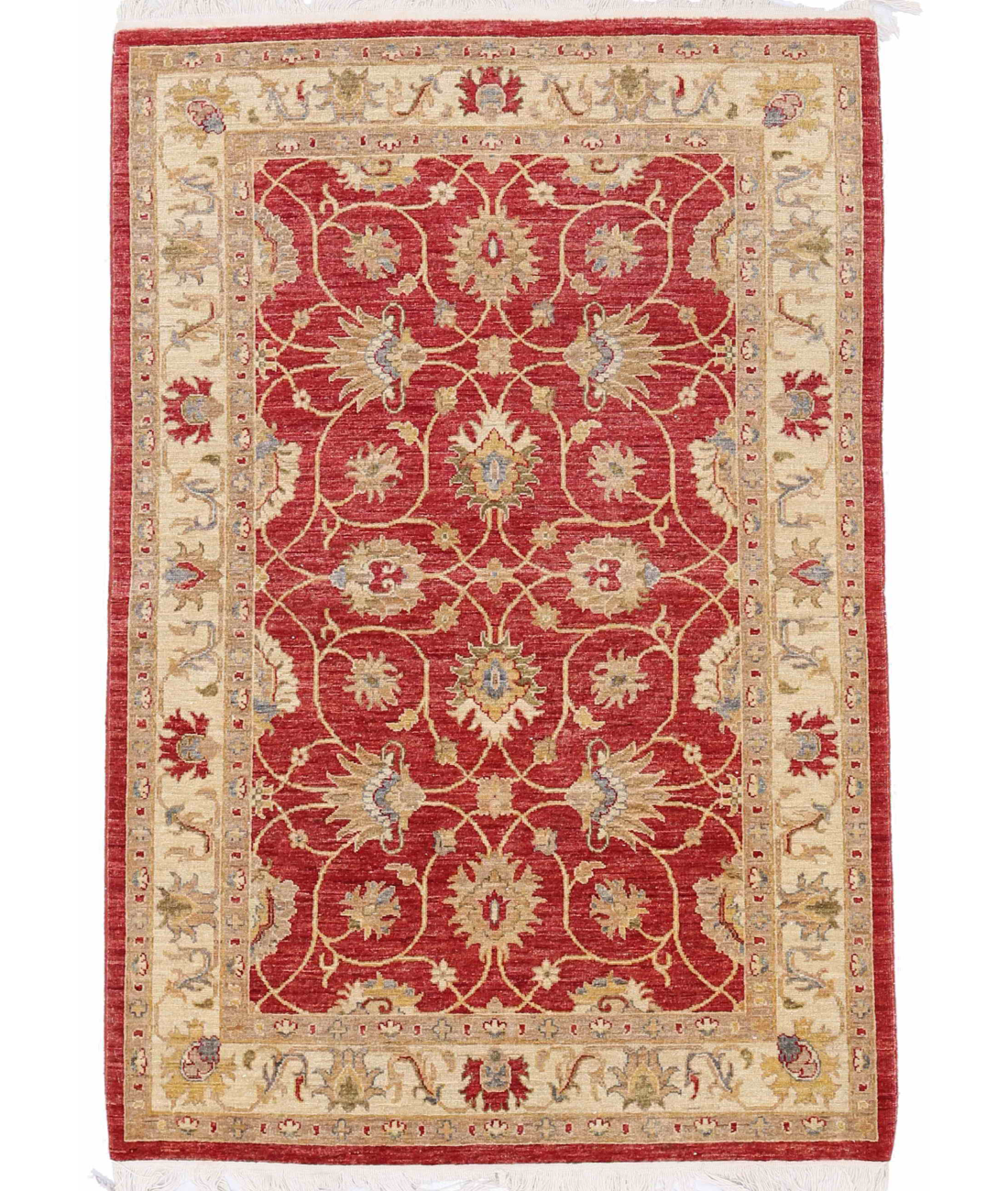 Hand Knotted Ziegler Wool Rug  - 4&#39; 0&quot; X 6&#39; 0&quot; 4&#39; 0&quot; X 6&#39; 0&quot; (122 X 183) / Red / Beige