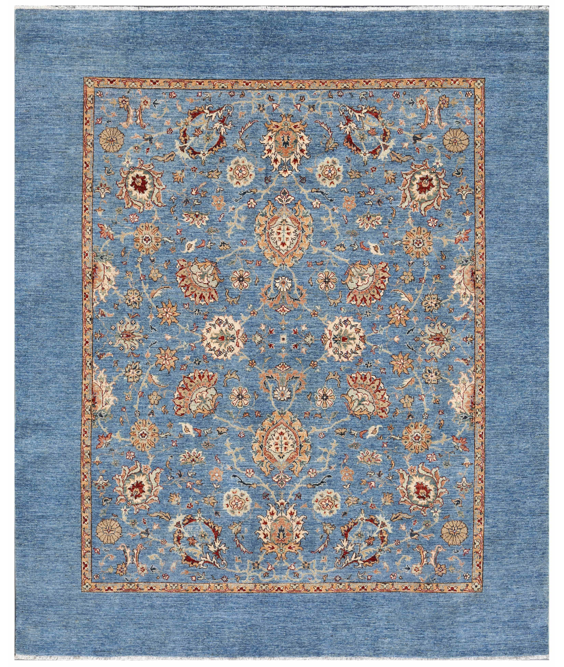 Hand Knotted Ziegler Wool Rug  - 8&#39; 1&quot; X 9&#39; 9&quot; 8&#39; 1&quot; X 9&#39; 9&quot; (246 X 297) / Blue / Blue