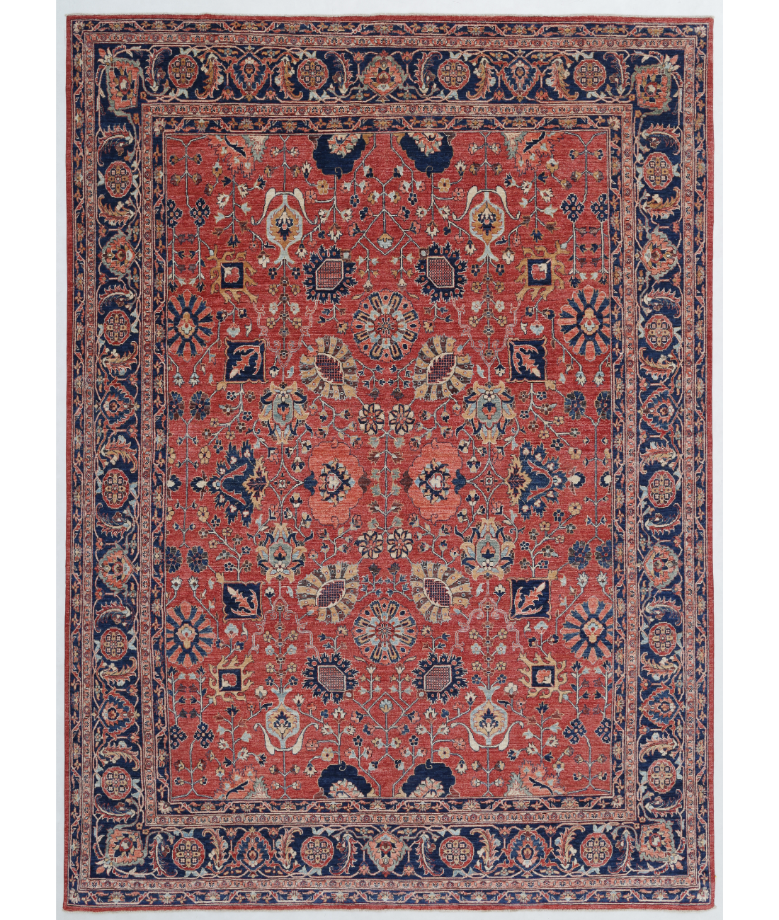 Hand Knotted Ziegler Wool Rug  - 9&#39; 7&quot; X 13&#39; 5&quot; 9&#39; 7&quot; X 13&#39; 5&quot; (292 X 409) / Rust / Blue