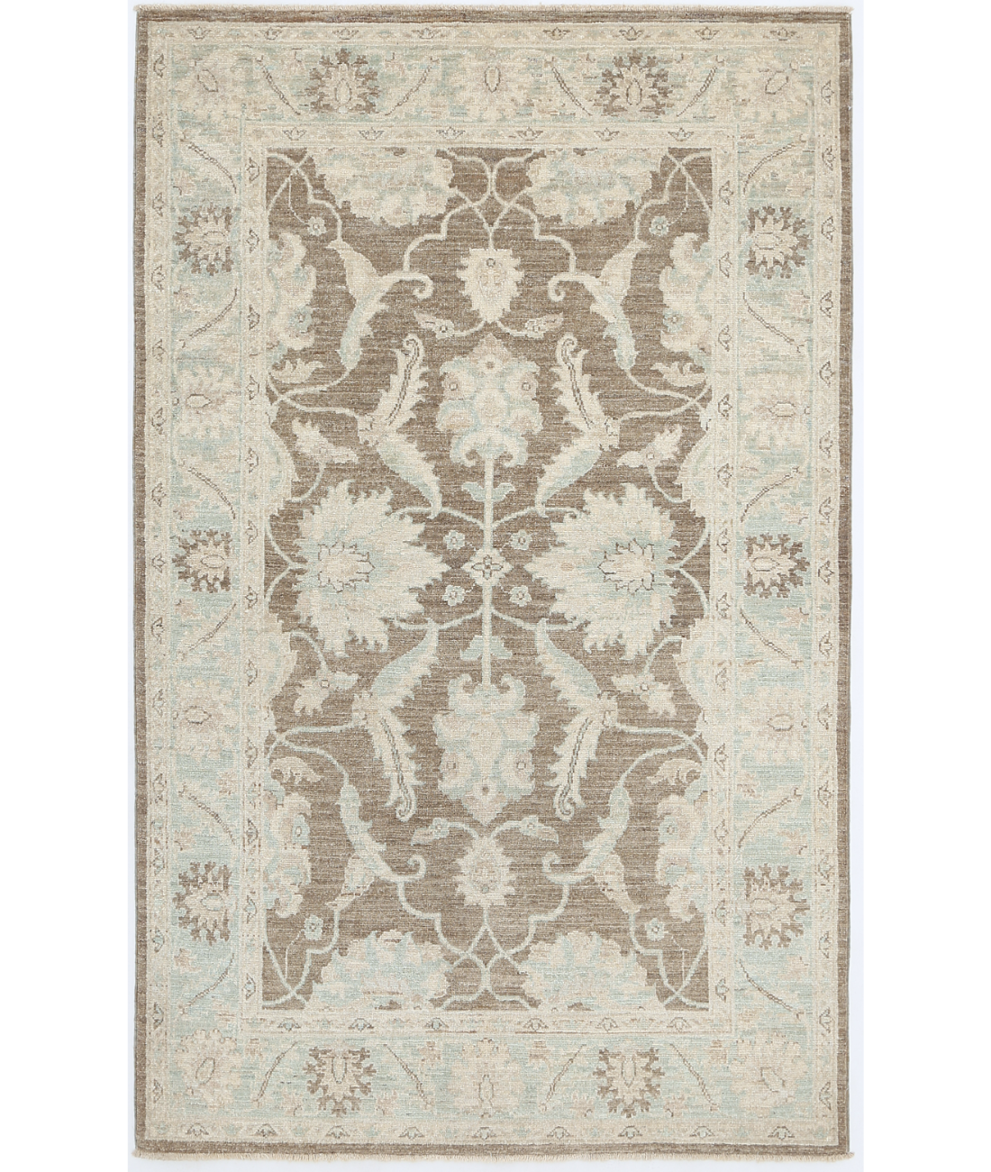 Hand Knotted Ziegler Wool Rug  - 3' 10" X 6' 2" 3' 10" X 6' 2" (117 X 188) / Brown / Ivory