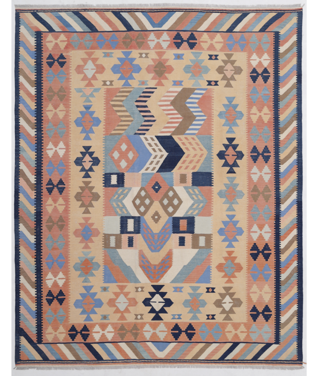 Hand Woven Kafkas Kilim Wool Kilim  - 8&#39; 1&quot; X 10&#39; 0&quot; 8&#39; 1&quot; X 10&#39; 0&quot; (246 X 305) / Multi / Blue