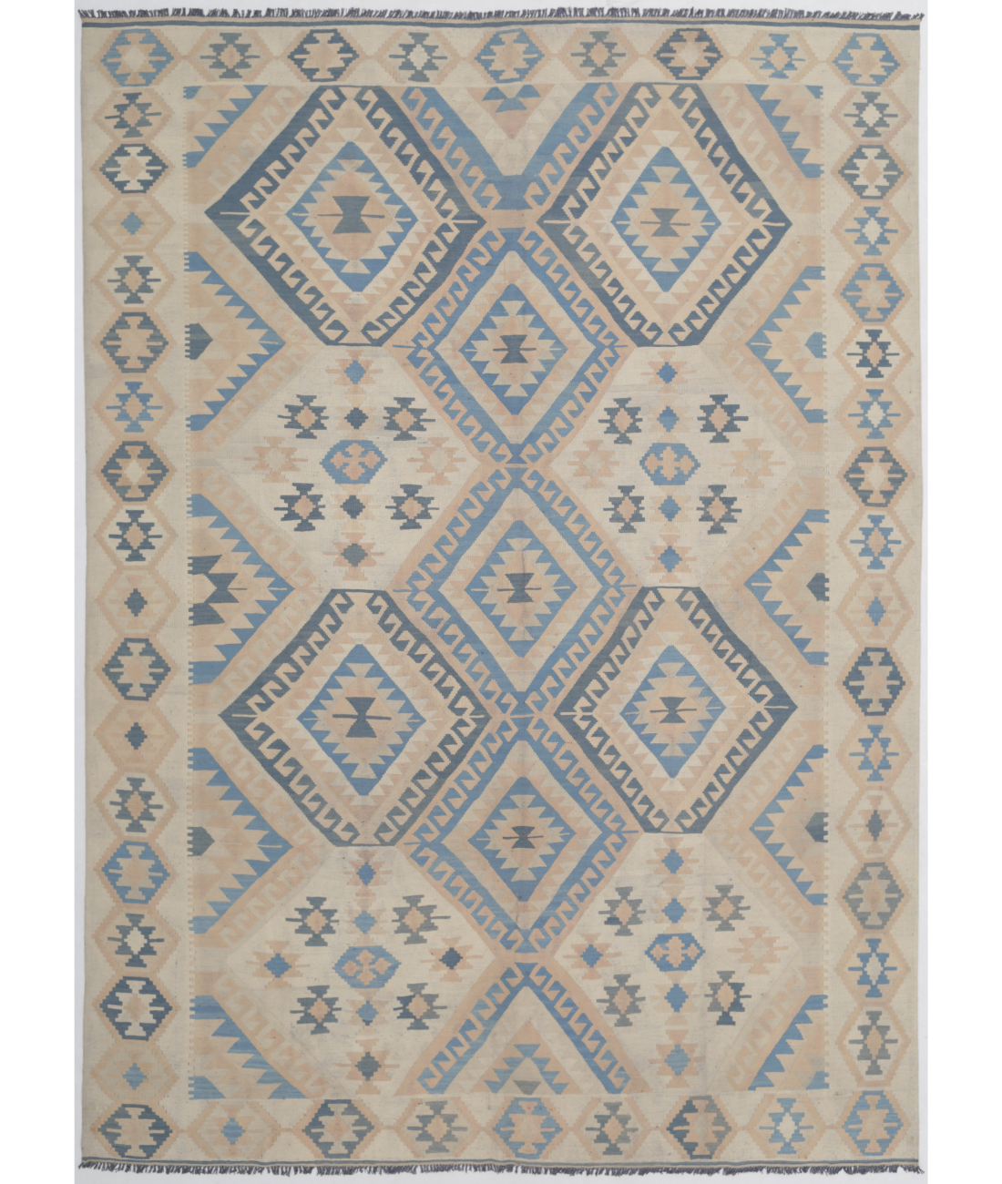 Hand Woven Kafkas Kilim Wool Kilim  - 8&#39; 7&quot; X 11&#39; 4&quot; 8&#39; 7&quot; X 11&#39; 4&quot; (262 X 345) / Ivory / Blue