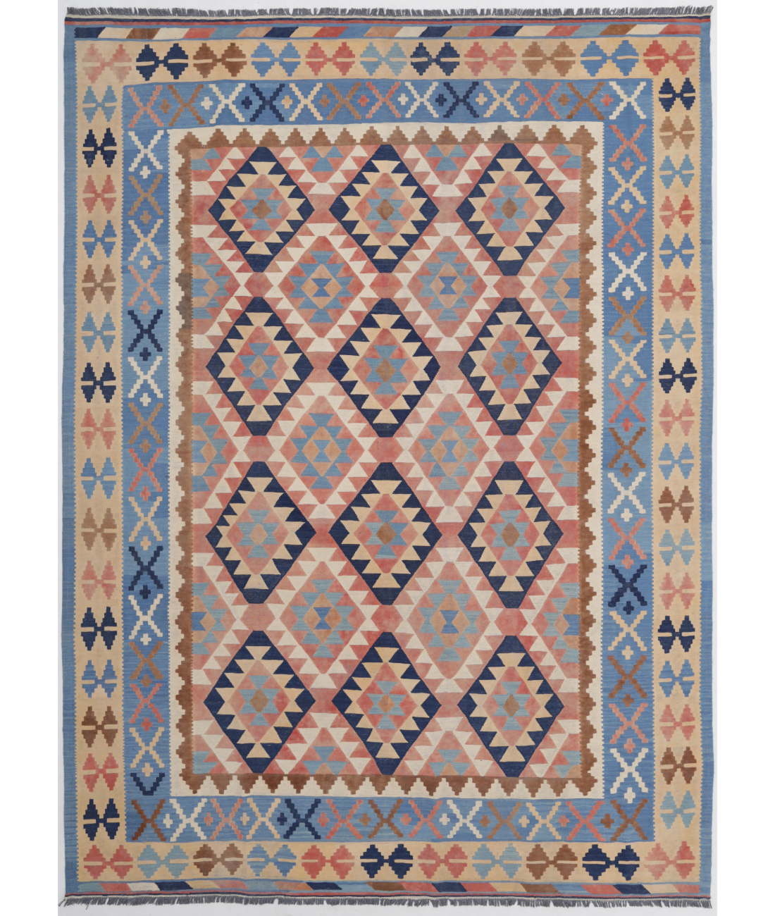 Hand Woven Kafkas Kilim Wool Kilim  - 8&#39; 3&quot; X 11&#39; 5&quot; 8&#39; 3&quot; X 11&#39; 5&quot; (251 X 348) / Beige / Blue