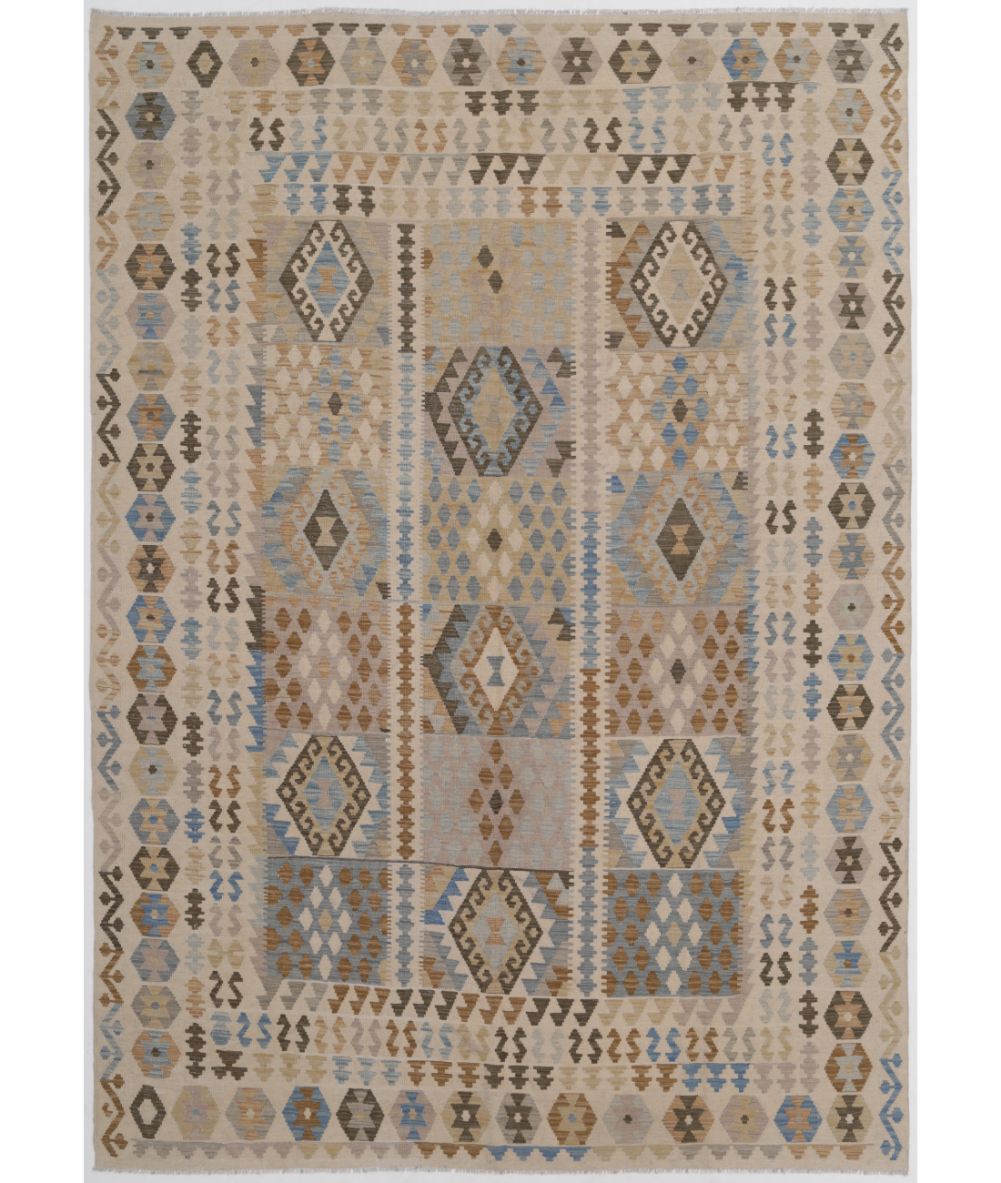 Hand Woven Maimana Kilim Wool Kilim  - 8&#39; 2&quot; X 11&#39; 4&quot; 8&#39; 2&quot; X 11&#39; 4&quot; (249 X 345) / Ivory / Taupe