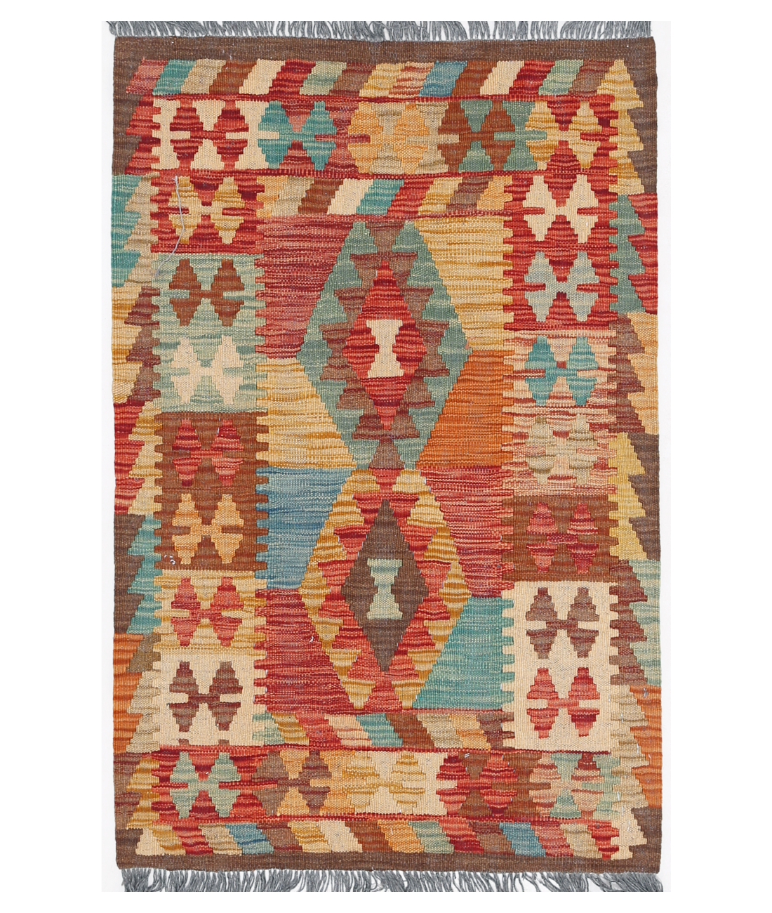 Hand Woven Maimana Kilim Wool Kilim  - 2&#39; 2&quot; X 3&#39; 3&quot; 2&#39; 2&quot; X 3&#39; 3&quot; (66 X 99) / Multi / Multi