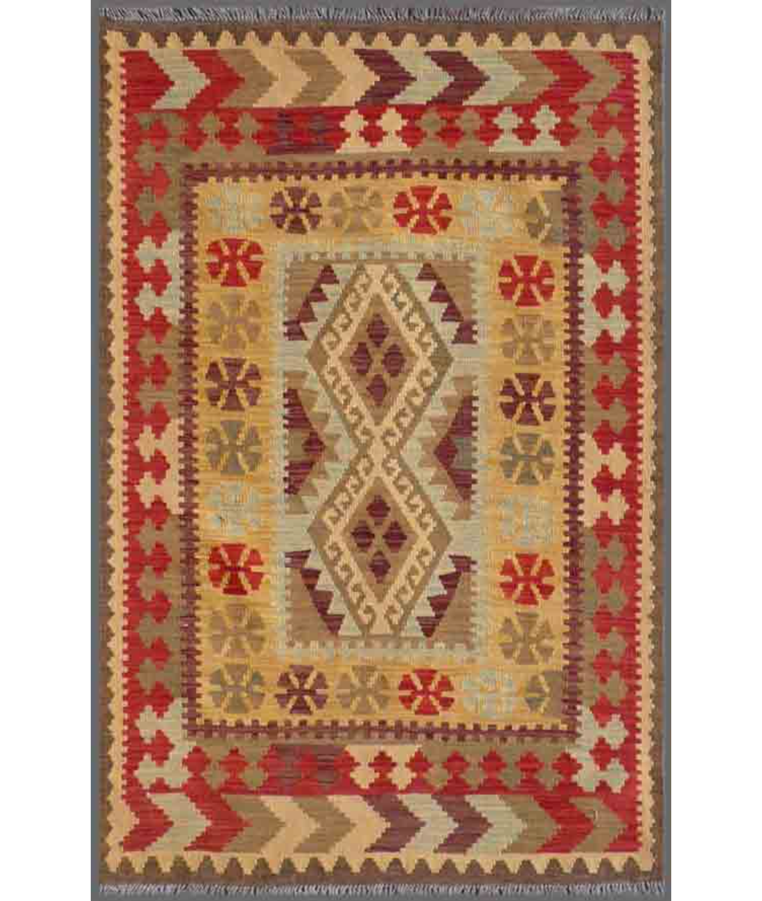 Hand Woven Maimana Kilim Wool Kilim  - 3' 3" X 4' 11" 3' 3" X 4' 11" (99 X 150) / Multi / Multi