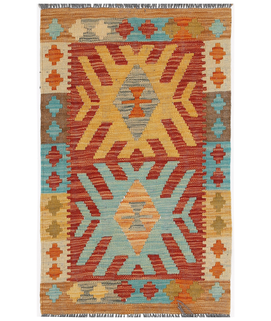 Hand Woven Maimana Kilim Wool Kilim  - 1&#39; 10&quot; X 2&#39; 11&quot; 1&#39; 10&quot; X 2&#39; 11&quot; (56 X 89) / Multi / Multi