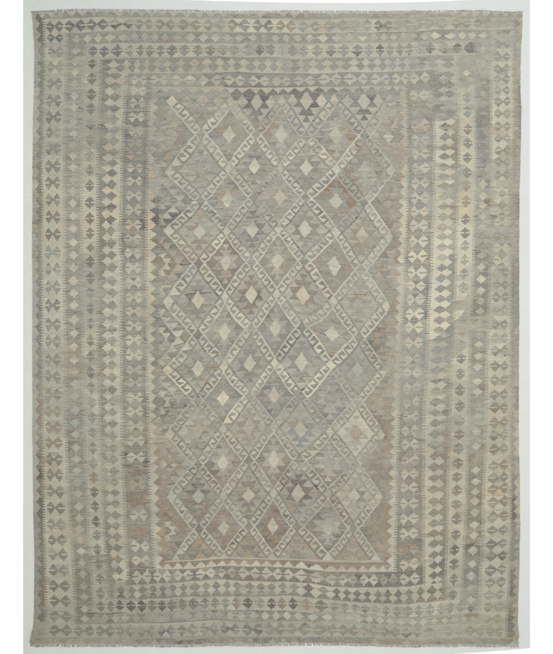 Hand Woven Natural Kilim Wool Kilim  - 9&#39; 9&quot; X 12&#39; 11&quot; 9&#39; 9&quot; X 12&#39; 11&quot; (297 X 394) / Grey / Ivory