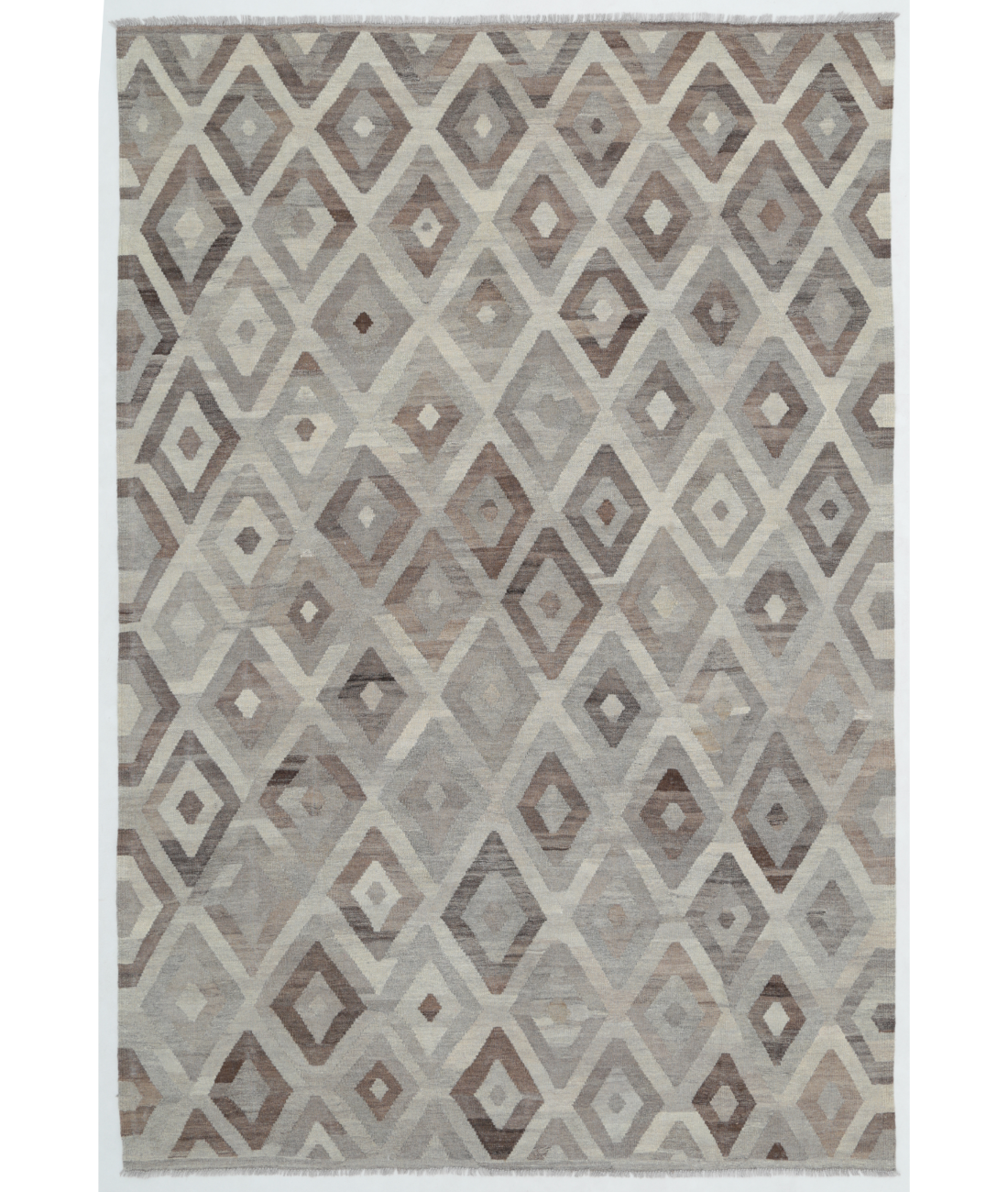 Hand Woven Natural Kilim Wool Kilim  - 6&#39; 7&quot; X 9&#39; 8&quot; 6&#39; 7&quot; X 9&#39; 8&quot; (201 X 295) / Ivory / Grey