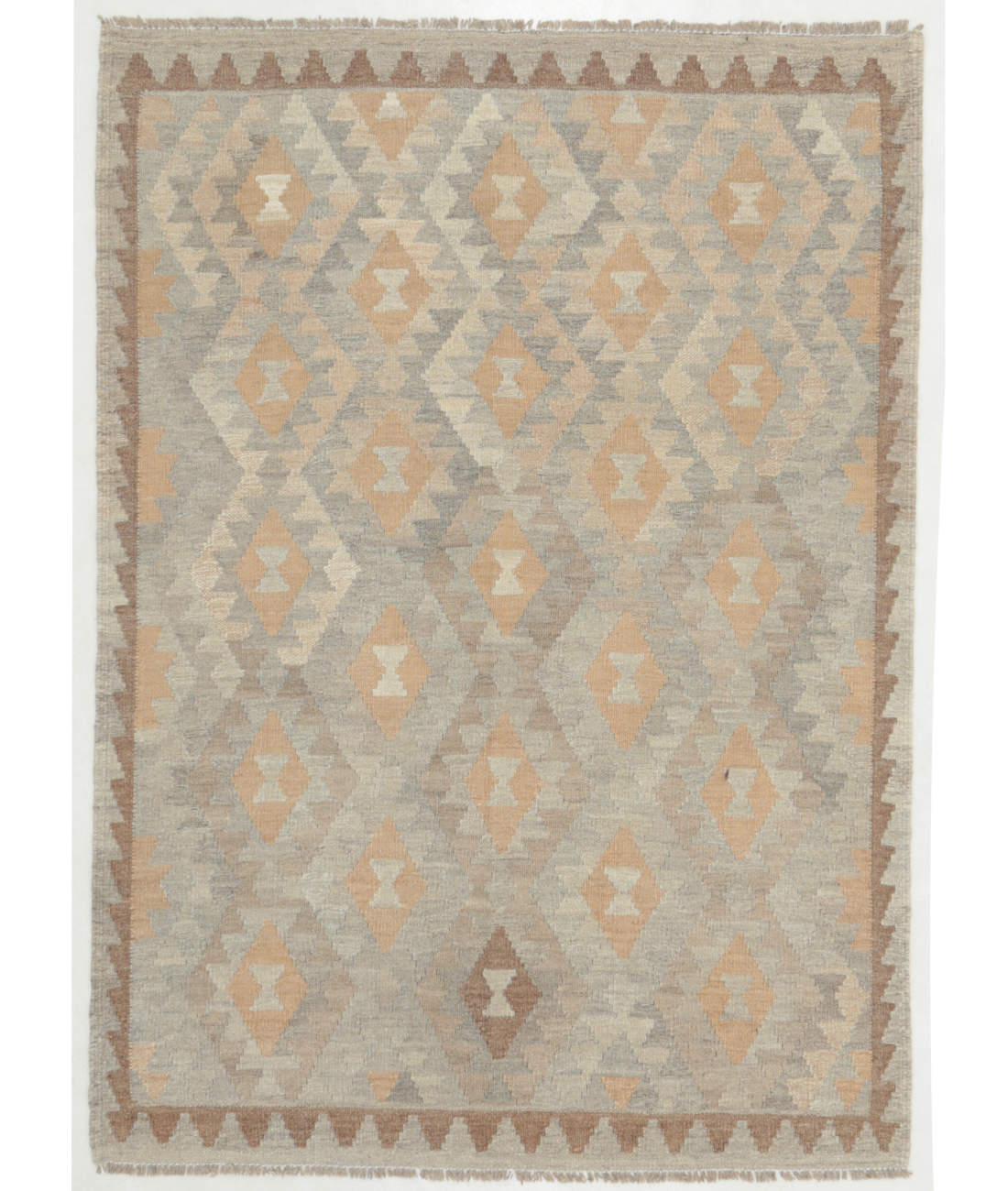 Hand Woven Natural Kilim Wool Kilim  - 3&#39; 5&quot; X 4&#39; 9&quot; 3&#39; 5&quot; X 4&#39; 9&quot; (104 X 145) / Grey / Taupe