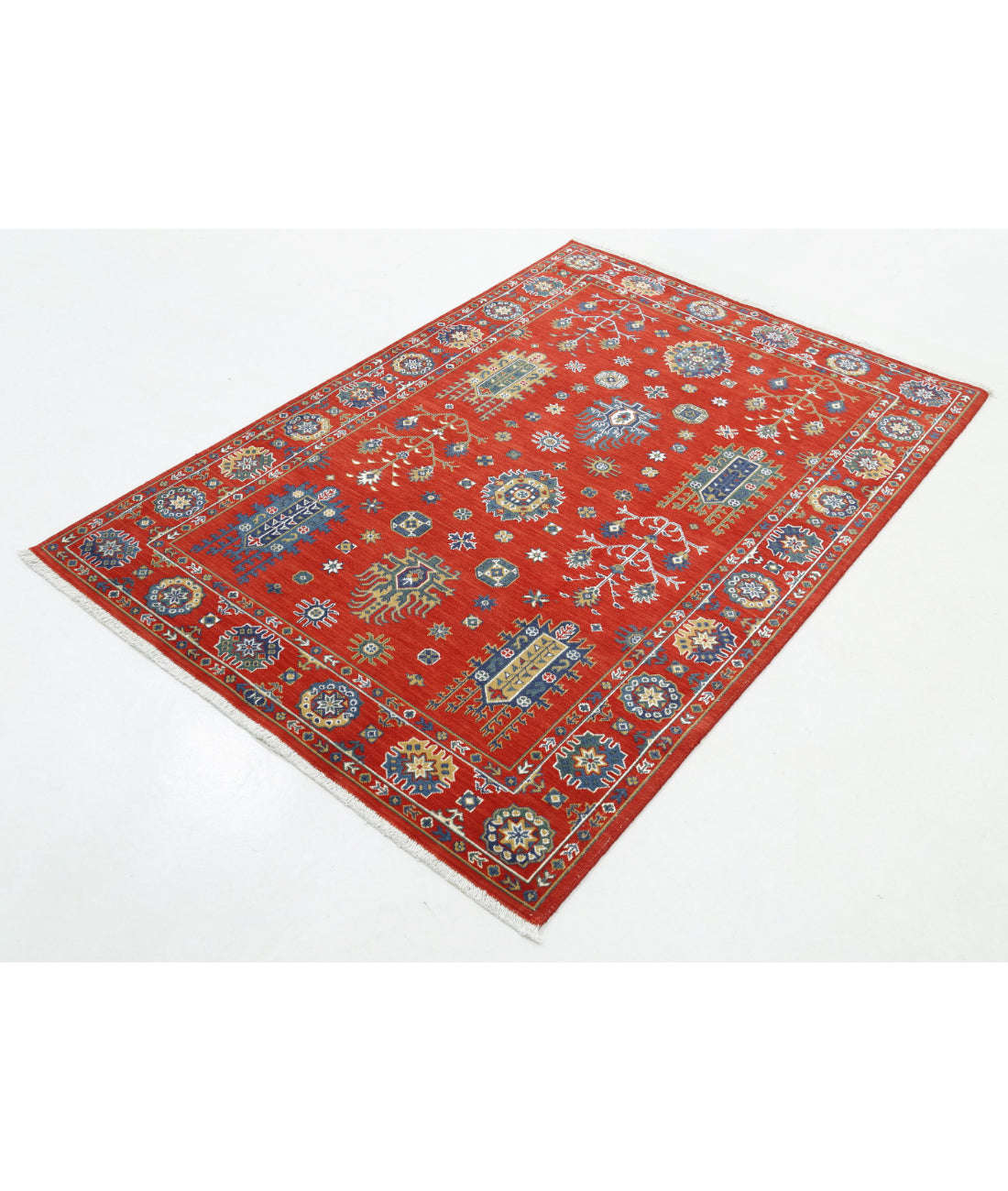 Gulshan Wool & Bamboo Silk Rug - 4'0'' x 5'9'' 4'0'' x 5'9'' (120 X 173) / Red / Blue