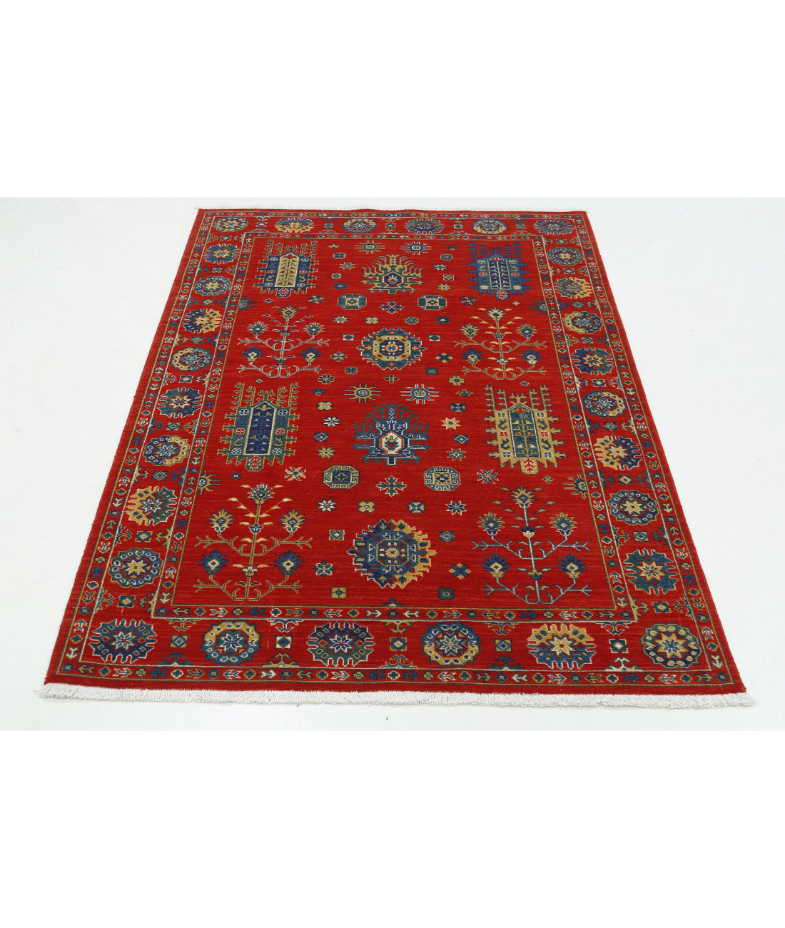 Gulshan Wool & Bamboo Silk Rug - 4'0'' x 5'9'' 4'0'' x 5'9'' (120 X 173) / Red / Blue