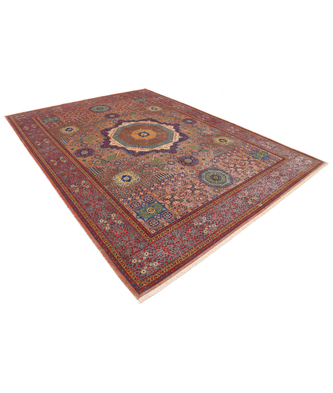 Gulshan Wool & Bamboo Silk Rug - 8'10'' x 11'11'' 8'10'' x 11'11'' (265 X 358) / Red / Blue