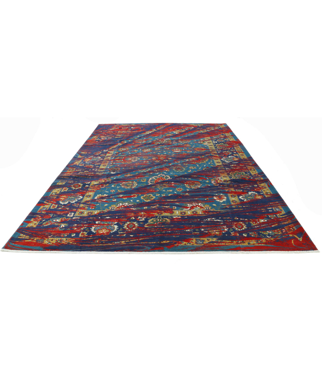 Gulshan Wool & Bamboo Silk Rug - 8'10'' x 12'3'' 8'10'' x 12'3'' (265 X 368) / Red / Blue