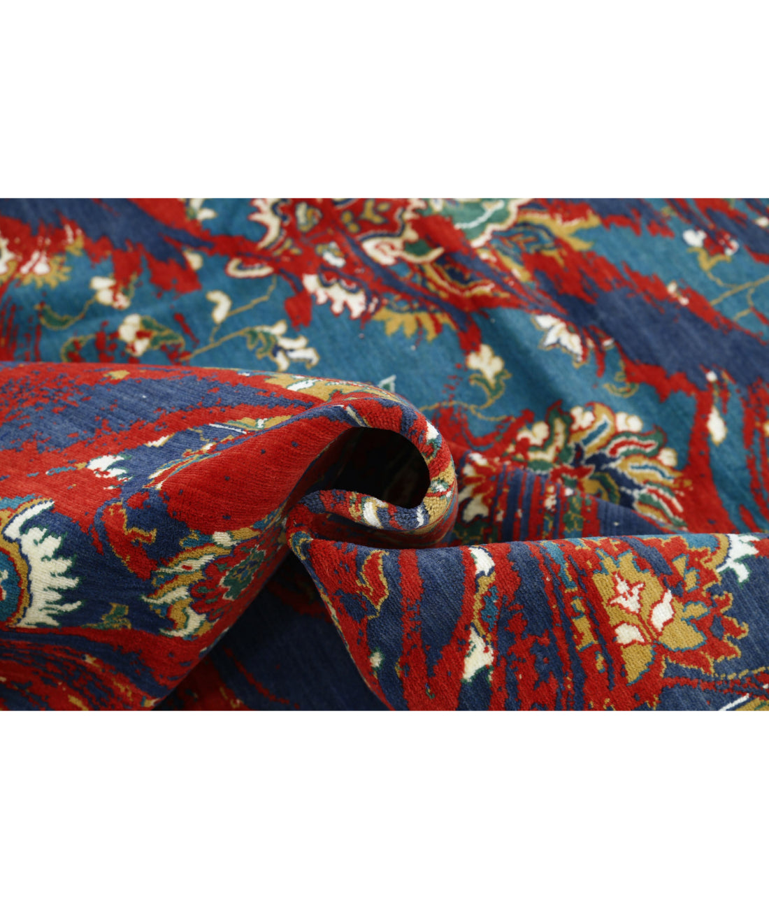 Gulshan Wool & Bamboo Silk Rug - 8'10'' x 12'3'' 8'10'' x 12'3'' (265 X 368) / Red / Blue