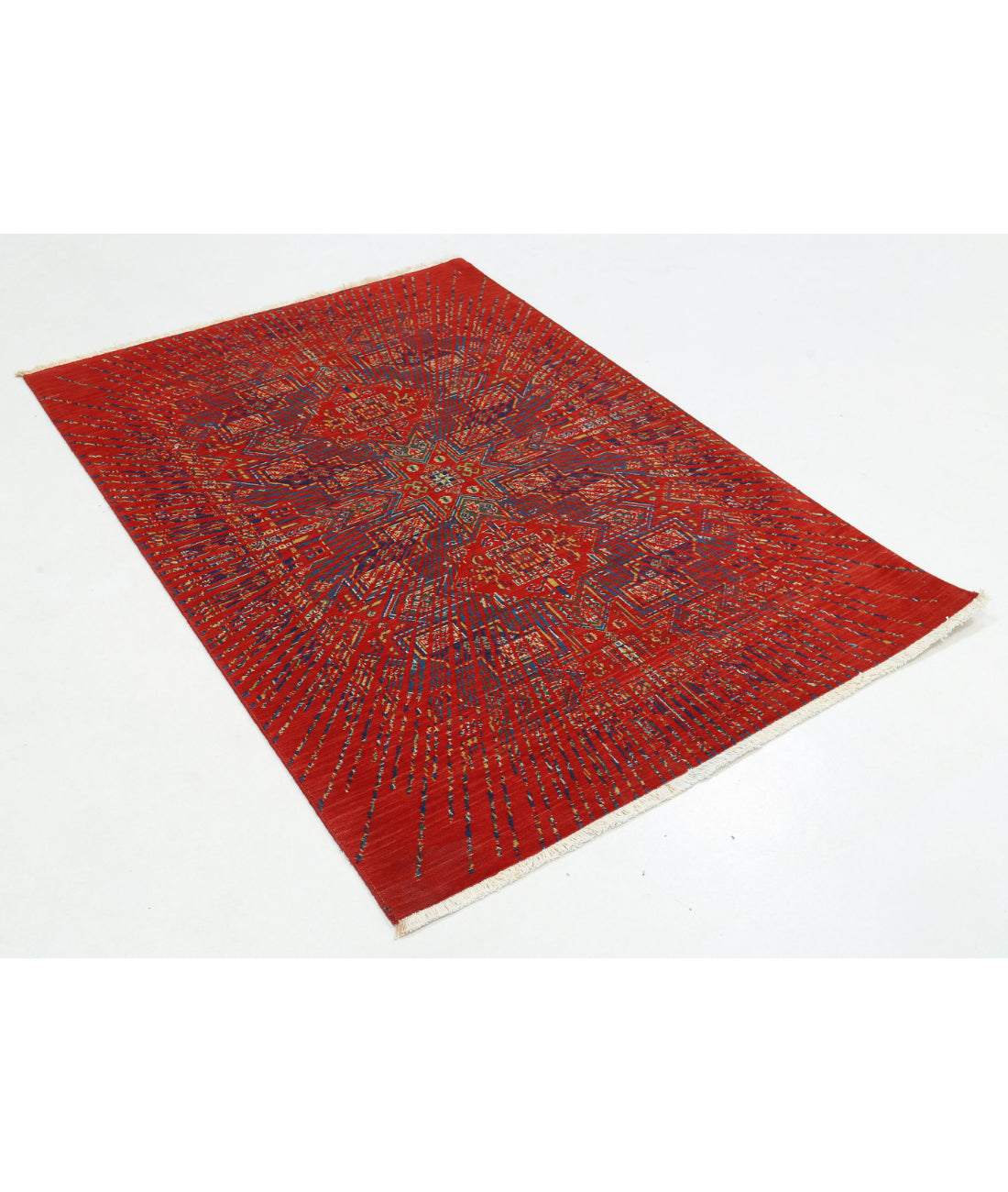 Gulshan Wool & Bamboo Silk Rug - 4'0'' x 5'9'' 4'0'' x 5'9'' (120 X 173) / Red / Blue