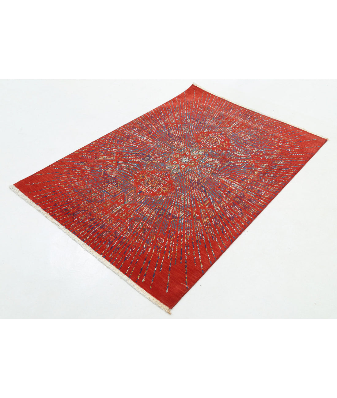 Gulshan Wool & Bamboo Silk Rug - 4'0'' x 5'9'' 4'0'' x 5'9'' (120 X 173) / Red / Blue