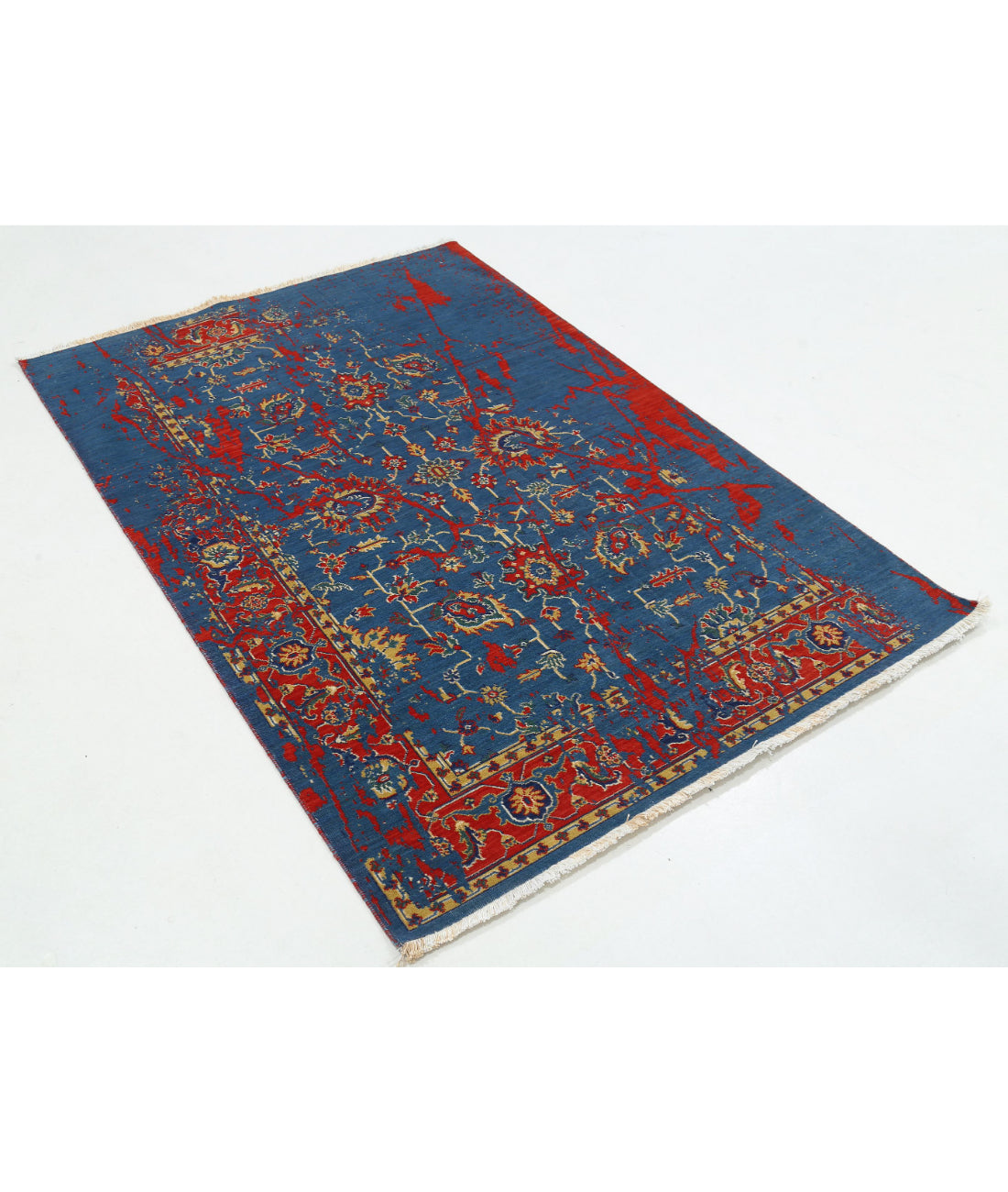 Gulshan Wool & Bamboo Silk Rug - 4'0'' x 5'9'' 4'0'' x 5'9'' (120 X 173) / Blue / Red