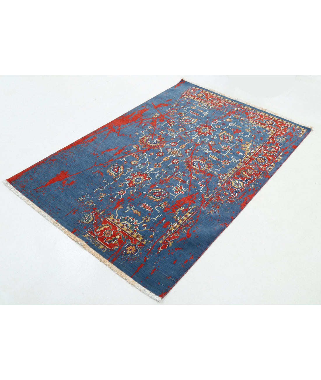 Gulshan Wool & Bamboo Silk Rug - 4'0'' x 5'9'' 4'0'' x 5'9'' (120 X 173) / Blue / Red