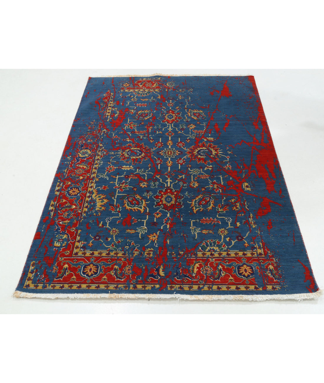 Gulshan Wool & Bamboo Silk Rug - 4'0'' x 5'9'' 4'0'' x 5'9'' (120 X 173) / Blue / Red